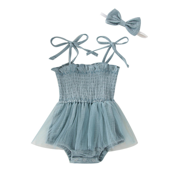 Avalynn Pretty Ruched Tutu Romper Dress for Baby Girls