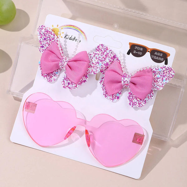 Evelyn Heart Shaped Sunglasses & Butterfly Clip Set for Little Girls