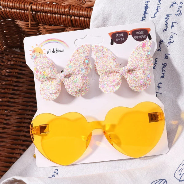 Evelyn Heart Shaped Sunglasses & Butterfly Clip Set for Little Girls