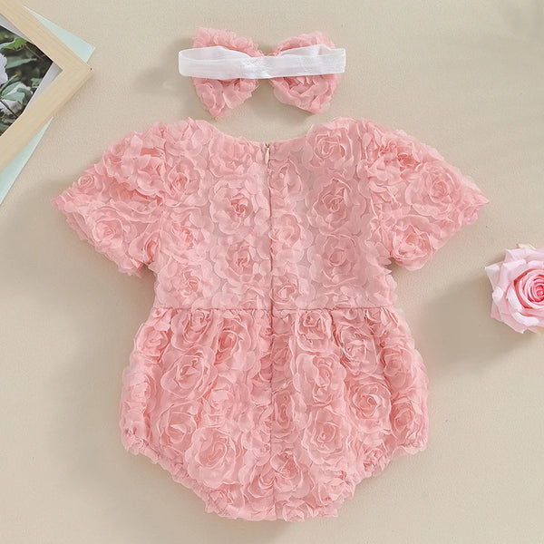 The Pretty Pink Rosette Romper + Bow