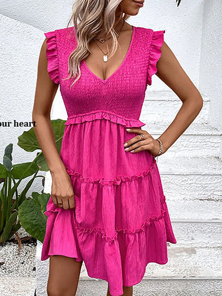 The Tisa Hot Pink Flutter Dress for Women