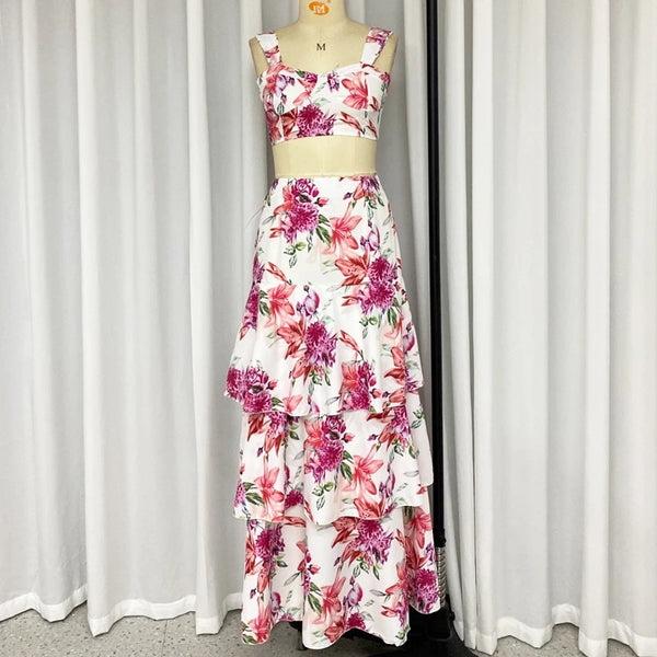 The Michelle Floral Maxi Skirt and Crop Top Set for Women