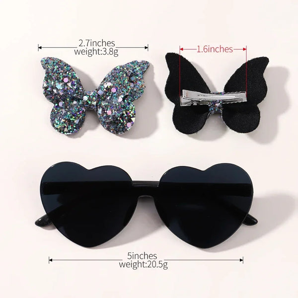 Evelyn Heart Shaped Sunglasses & Butterfly Clip Set for Little Girls