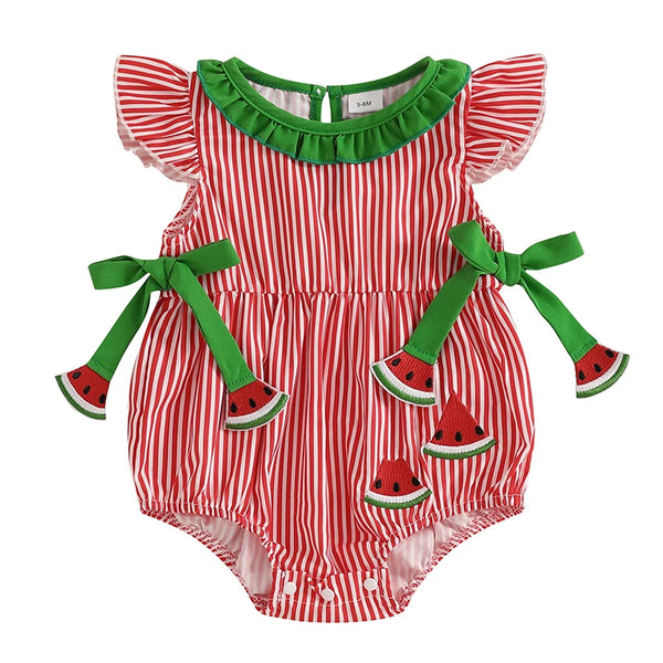 Summer Watermelon Striped Romper for Baby Girls