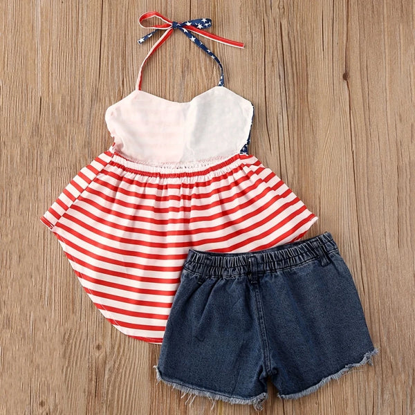 The Valerie Stars & Stripes High-Lo Halter and Denim Shorts