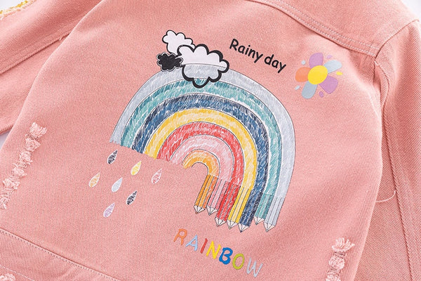 Pink Rainbow Sparkle Jean Jacket for Girls