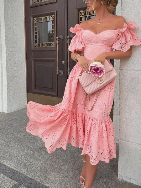 Darana Off-The-Shoulder Eyelet Midi Dress for Women & Teens