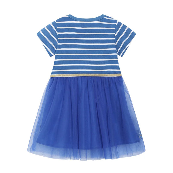 Blue Hummingbird Striped Tulle Twirl Dress