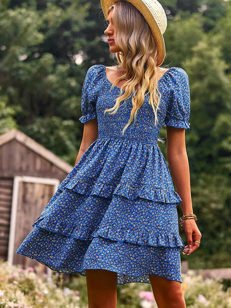 Forget-Me-Not Blue Tiered Off-The-Shoulder Dress for Women