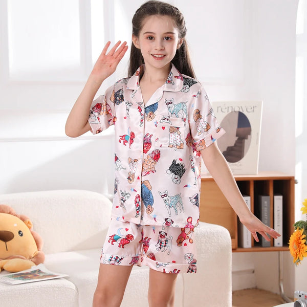 I Heart Dogs Satin Pj Set for Girls & Tweens