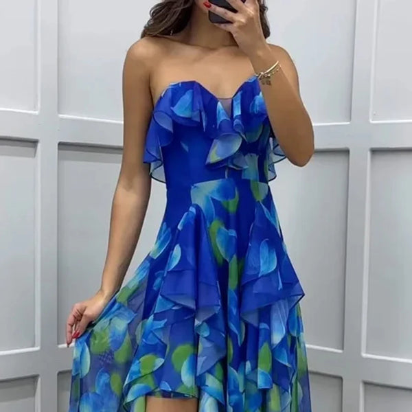 Pretty Petals Ruffle Tiered Dress with Thigh Slit for Women