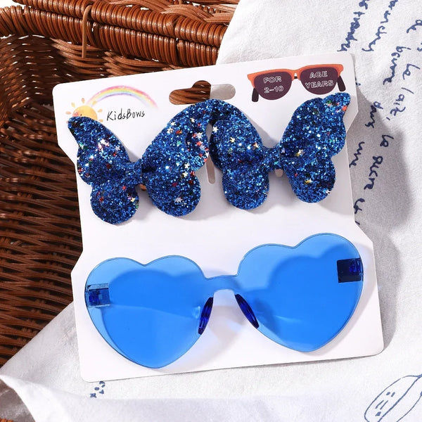 Evelyn Heart Shaped Sunglasses & Butterfly Clip Set for Little Girls