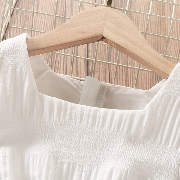 The Avren White Puff-Sleeve Cut-Out Dress for Girls