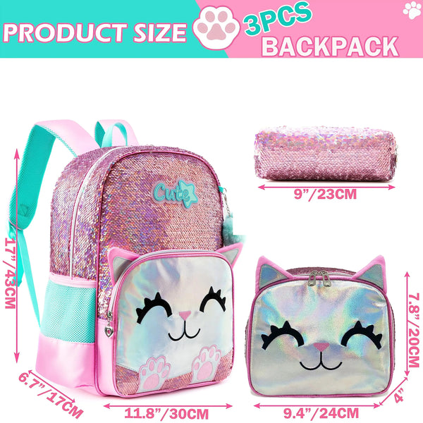 Kitty Kitty Princess Pink Sequins Backpack Set