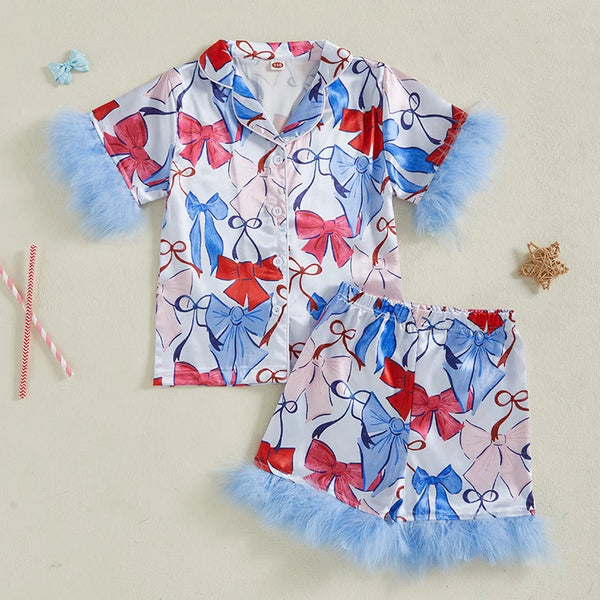 Ribbons & Bows Super Glam Satin PJ Set for Toddler & Little Girls