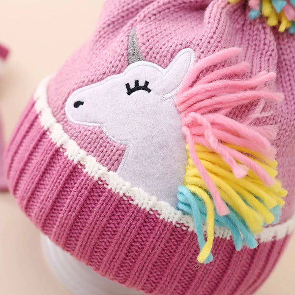 The Happy Unicorn Pom-Pom Beanie & Gloves Set