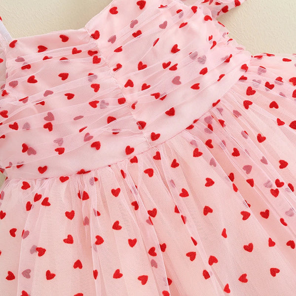 The Tiny Red Hearts Pink Dress for Little Girls