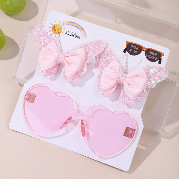 Evelyn Heart Shaped Sunglasses & Butterfly Clip Set for Little Girls