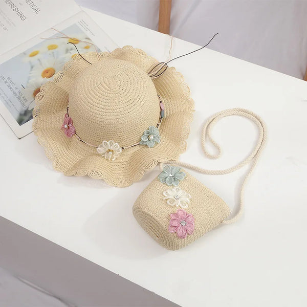 Sunny Summer Straw Hat & Purse Set for Little Girls