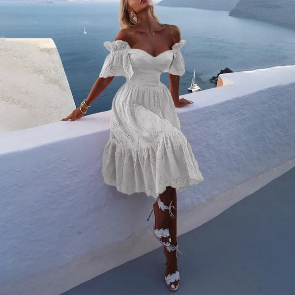 Darana Off-The-Shoulder Eyelet Midi Dress for Women & Teens