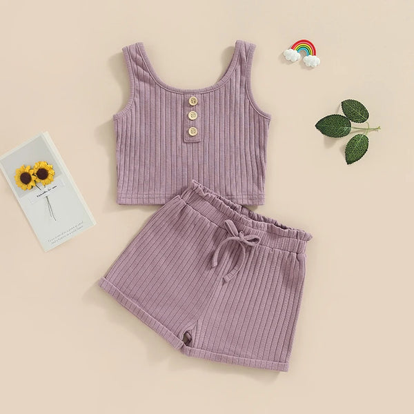The Lila Cotton Knit Ribbed Lounge & Pj Outfit for Toddler & Little Girls