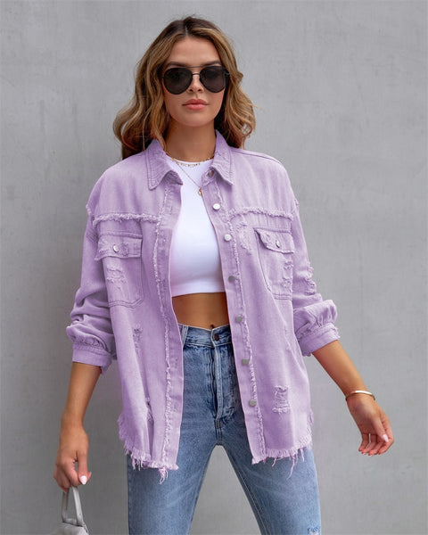 Women's Denim Raw-Edge Shacket