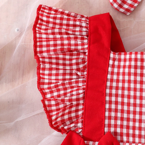 Izzy Cute Fruit Red Gingham Romper Dress for Baby Girls