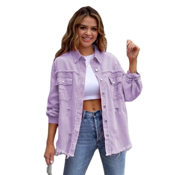 Women's Denim Raw-Edge Shacket