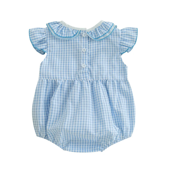 Gingham Girl Flutter Sleeve Romper for Baby Girls