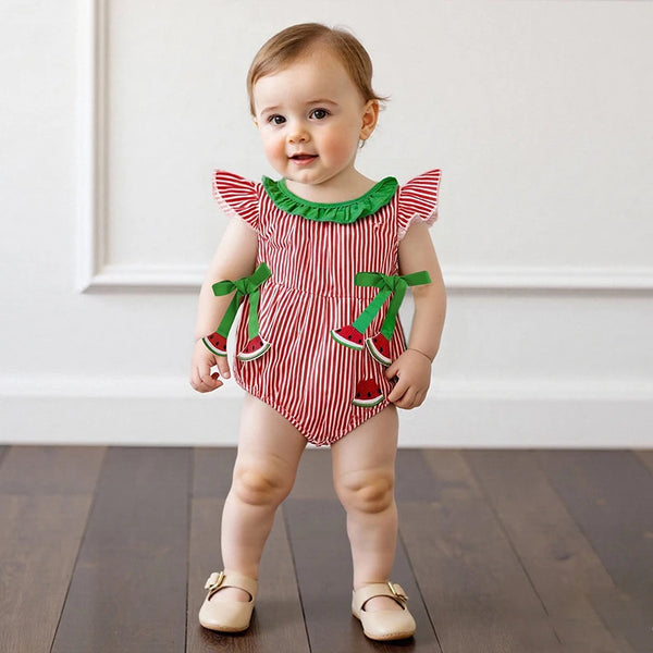 Summer Watermelon Striped Romper for Baby Girls