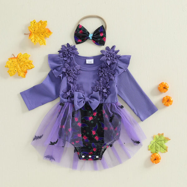 Little Bats Halloween Party High Low Romper Dress Outfit for Baby Girl