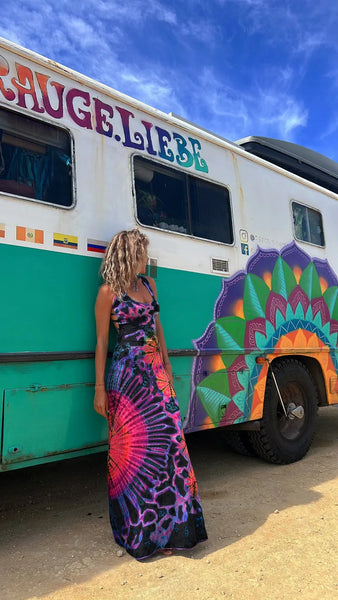 Sunburst Strappy Backless Soft Black Tie Dye Maxi for Women & Teens