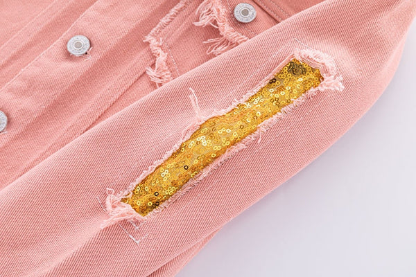 Pink Rainbow Sparkle Jean Jacket for Girls