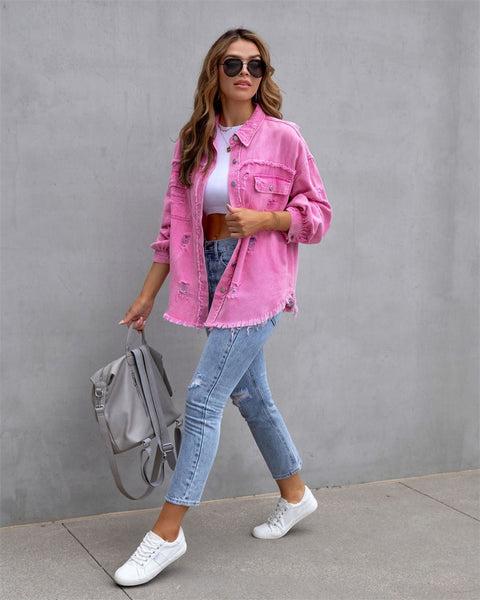 Women's Denim Raw-Edge Shacket