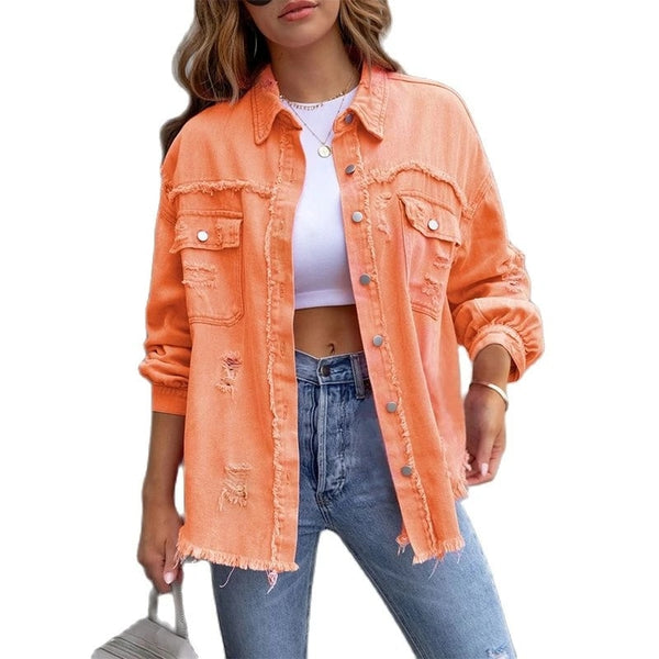 Women's Denim Raw-Edge Shacket