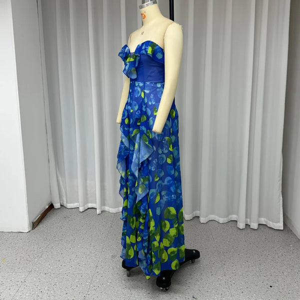 Pretty Petals Ruffle Tiered Dress with Thigh Slit for Women
