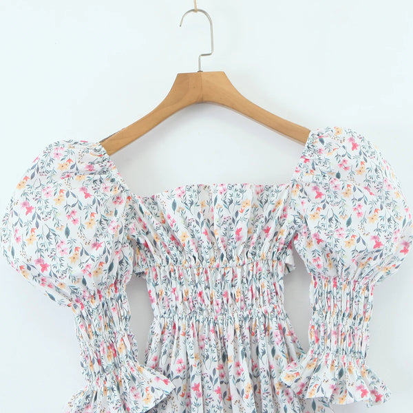 The Hannah Open-Back Puff Sleeve Floral Midi Dress for Women