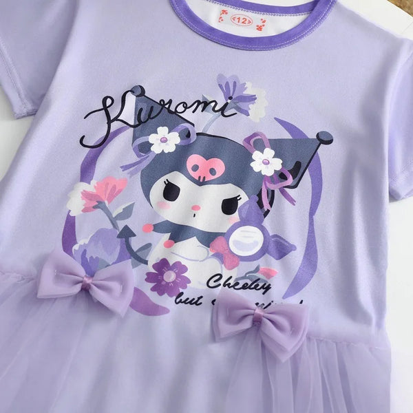 Sanrio Cinnamoroll™, Kuromi™, or My Melody™ Tulle Flutters Short Sleeve Dress for Little Girls