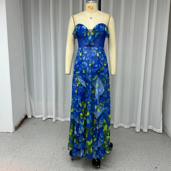 Pretty Petals Ruffle Tiered Dress with Thigh Slit for Women