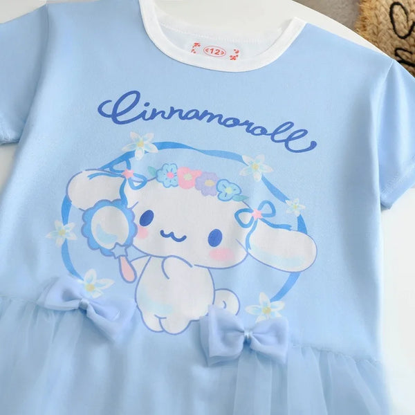 Sanrio Cinnamoroll™, Kuromi™, or My Melody™ Tulle Flutters Short Sleeve Dress for Little Girls