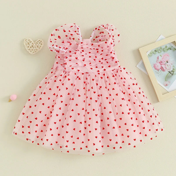The Tiny Red Hearts Pink Dress for Little Girls