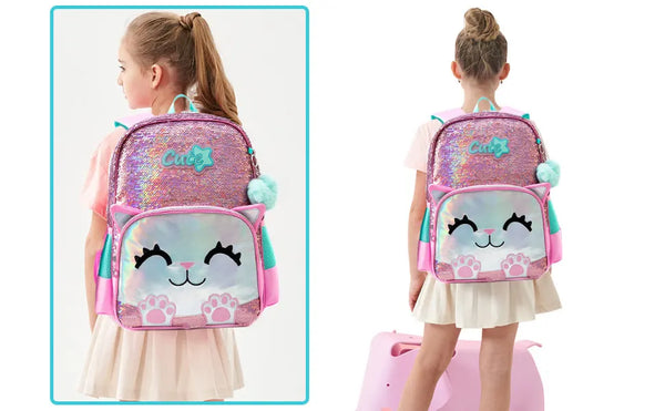 Kitty Kitty Princess Pink Sequins Backpack Set