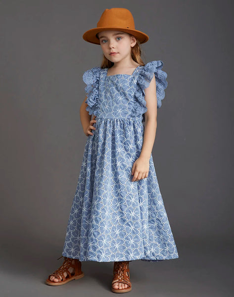 The Valetta Ruffle Sleeve Blue Floral Dress for Girls & Tweens