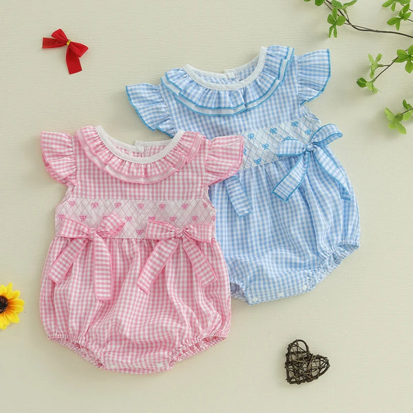 Gingham Girl Flutter Sleeve Romper for Baby Girls