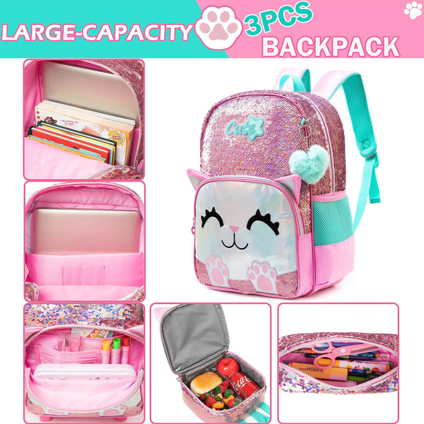Kitty Kitty Princess Pink Sequins Backpack Set