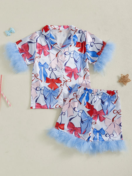 Ribbons & Bows Super Glam Satin PJ Set for Toddler & Little Girls