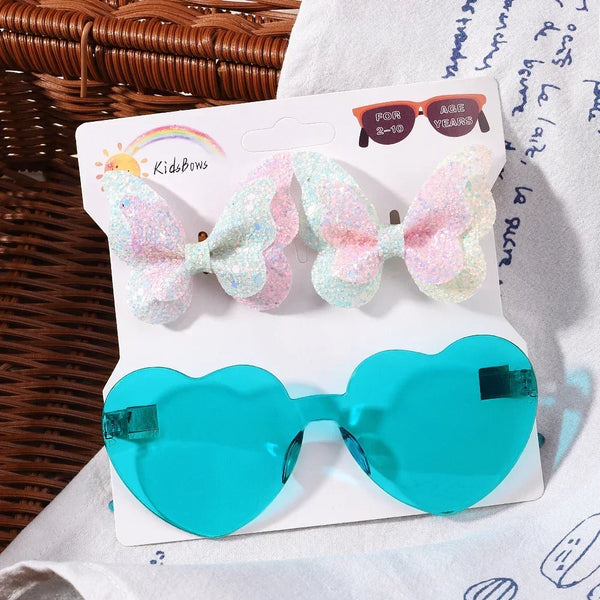 Evelyn Heart Shaped Sunglasses & Butterfly Clip Set for Little Girls