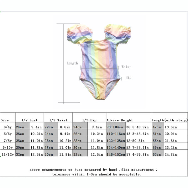 The Puff-Sleeve Rainbow Stripe One-Piece for Girls