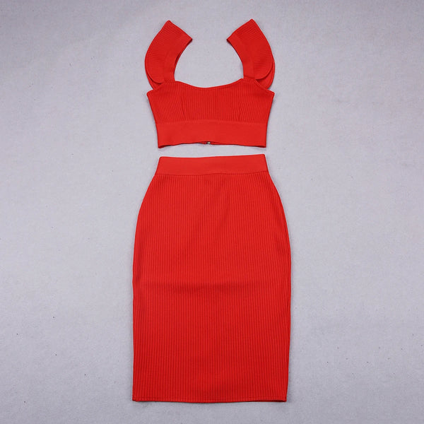 The Aster Flutter Sleeve Bandage Top & Skirt Set for Women
