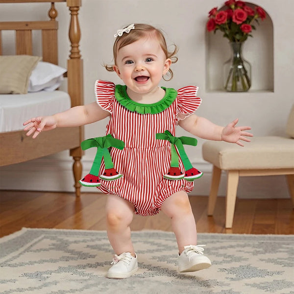 Summer Watermelon Striped Romper for Baby Girls